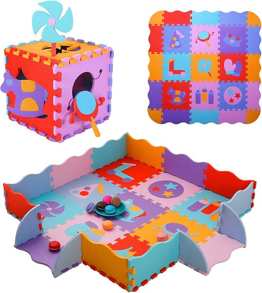 Coolcandy Baby Play Mat, 25Pcs Interlocking Puzzle Floor Mat, with Safety Fence - 0.4" Thick Non-Toxic EVA Foam Play Mat, for Infants & Toddlers 3-36 Months, Soft Puzzle Tiles for Play Areas
