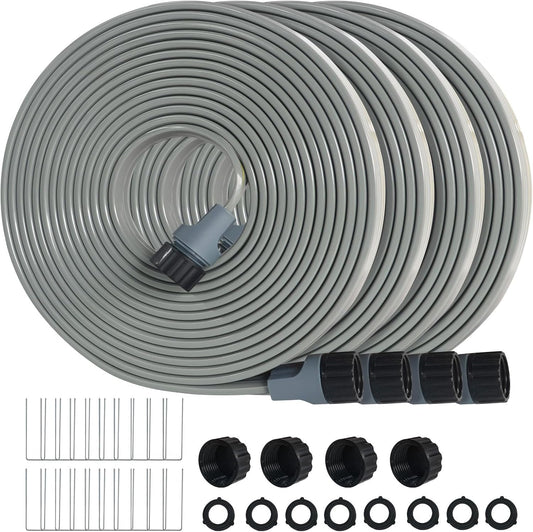 Hopegiver Sprinkler Soaker Hose 50ft 4-Pack Yard, Sprinkler Hose 200 ft for Lawn Water Saving with Stakes, Drip Irrigation Hoses Garden Watering System(Grey,50ft 4-Pack)