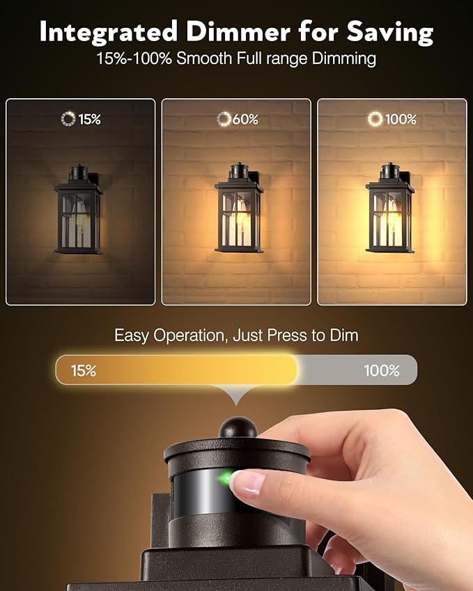 Outdoor Motion Sensor Light, 2 Pack Outside Sconce, Bronze Motion Sensor for Outside, Anti-Rust, Outdoor Light Fixture with Tempered Clear Glass for House, Garage,Entryway, Waterproof