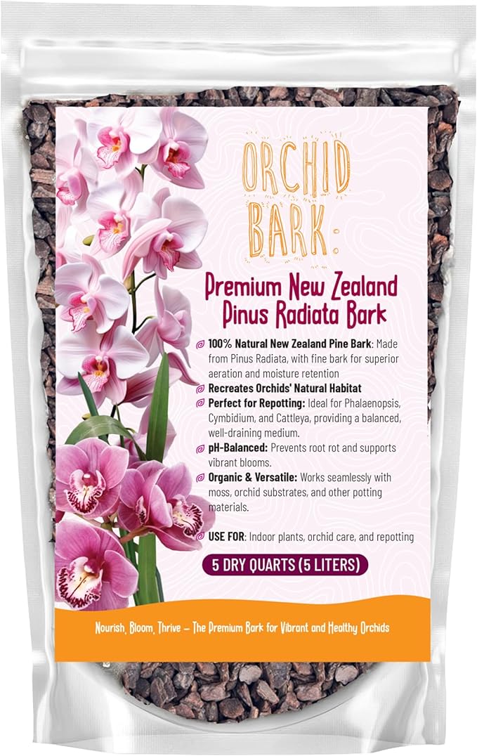 Premium Orchid Bark for Potting Mix – Ready-to-Use Pine Bark for Indoor Plants, Orchid Repotting & Soil Mix Creation, Ideal Orchid Medium (5 quarts)