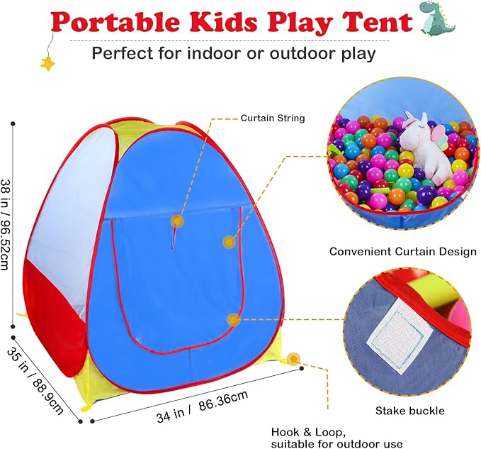 EocuSun Pop Up Playhouse, Ball Pit Kids Play Tent for Indoor & Outdoor, Foldable Play Tent for Kids Girls & Boys (Balls Not Included) (Multicolor)