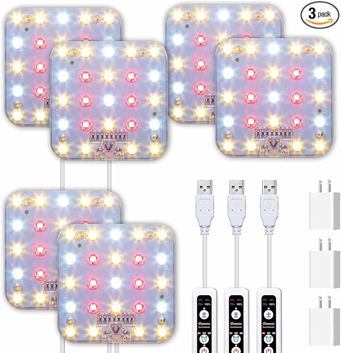 DOMMIA Grow Light, 3300K Warmwhite Dimmable Full Spectrum High PPFD with Optical Lens, Auto on/Off and 6/12/16H Timer, Suitable All for Indoor Growing, 3 Pack