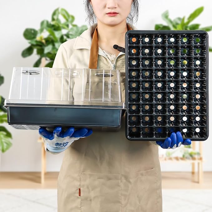 Seed Starter Tray with Tall 5'' Dome-Deep Cell Large Plant Germination Trays, Heavy Duty Seed Starting Kit, 3 Packs(162 Cells) Plant Seedlings Tray with Lid for Balcony Greenhouse (54 Cells per Tray)