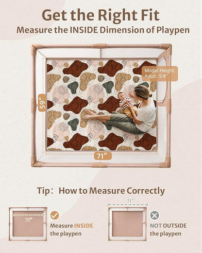 Blissful Diary Baby Play Mats for Floor, 71x59 Inch Extra Thicker & Large Soft Cushioning Foam Playmats for Babies and Toddlers, Foldable Washable Baby Crawling Mat for Playpen, Boho Design