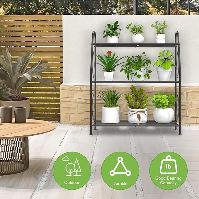 Plant Stand Indoor Outdoor, 3 Tier Metal Plant Stands, Plant Shelf for Living Room Balcony Garden