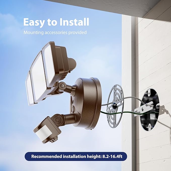 Onforu 65W LED Security Lights Motion Sensor Light Outdoor, 6500LM, 6500K, IP65 Waterproof, Flood Light Outdoor Motion Detector with Adjustable 3 Head, Hardwired Wall Light for Entryway, Yard (Brown)