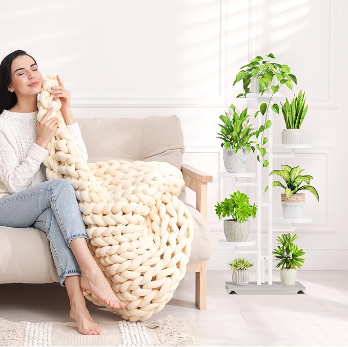 iDavosic.ly 6 Tier Plant Stand Indoor Outdoor, Tiered Corner Multiple Flower Pot Holder Shelf, Metal 40 Inch Tall Display Rack for Patio Porch Living Room Garden Balcony Bedroom, White