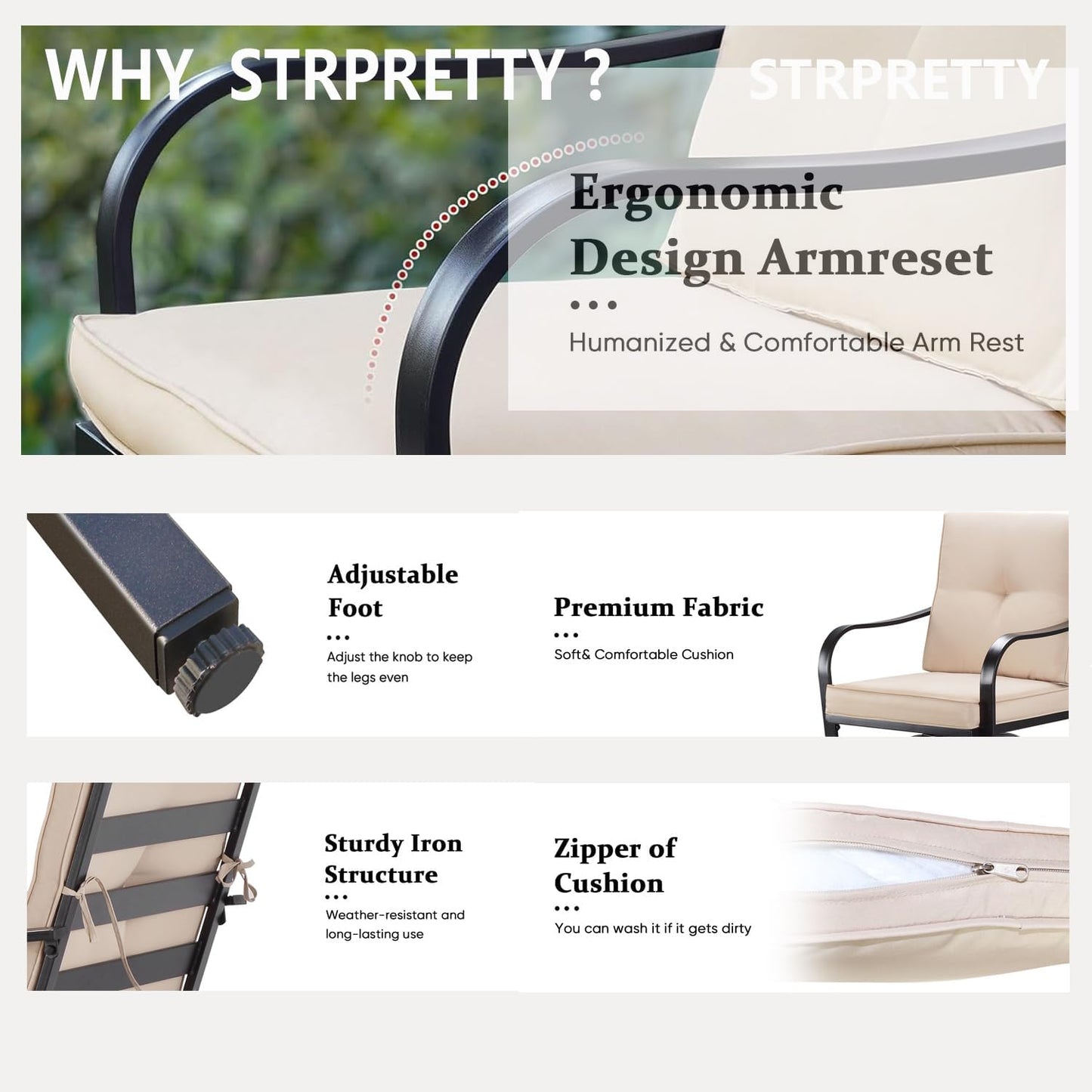 Patio Swivel Bar Stools Set of 4, Outdoor Bar Height Patio Swivel Chairs with Cushion for Garden Balcony Backyard (Beige)