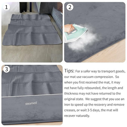 Baby Play Mat for Floor,1.3" Thick Elasti-Foam 50"×50" Playpen Mat for Tummy Time,Water Repellent Soft Coral Velvet for Toddler,Infant,Kids,Non-Slip Backing Safe for Crawling(Dark Grey)