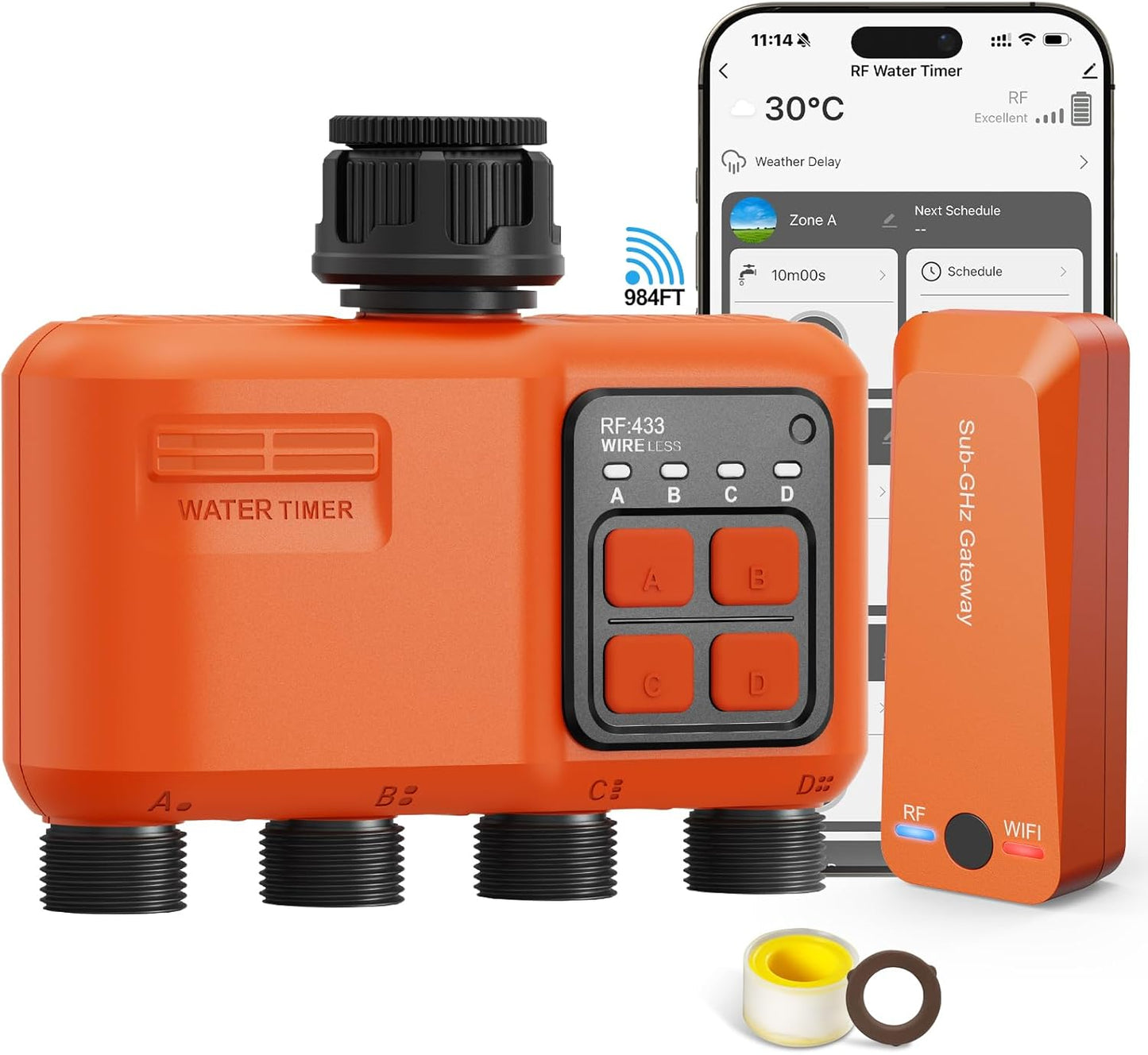 Smart WiFi Sprinkler Timer 4 Zone,WiFi Water Timer for Garden Hose with 984 FT Range,APP & Remote Control,Alexa & Google Voice Compatible,Rain Delay, Manual Mode Sprinkler System