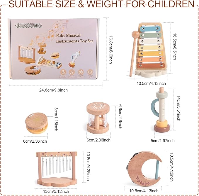 Baby Montessori Musical Instruments,Wooden Percussion Xylophone Musical Toys for Toddlers,Sensory Toys for 18+ Month Old,Kids Preschool Educational,Birthday Gift for Ages 2 3