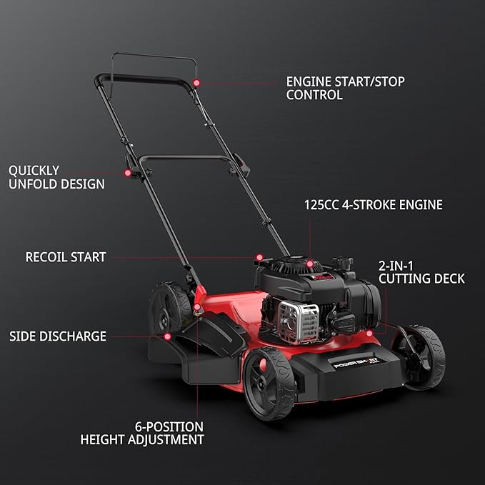PowerSmart 21 in. Gas Lawn Mower with 125cc Briggs and Stratton E300 Engine, 2-in-1 Push Mower with Mulching & Side-Discharge