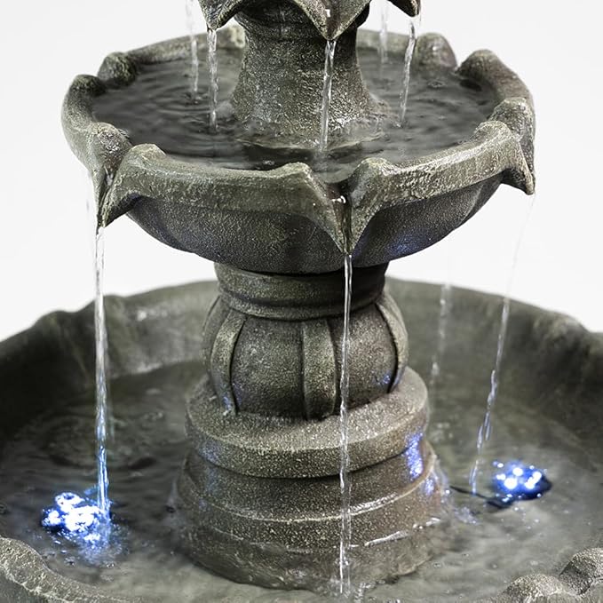 Outdoor Water Fountain –42.2 in. Tall Large Floor-Standing Outside Fountains with 3 Tier Elegant Waterfall Feature for Garden, Yard, Patio, Home Decor (Grey)