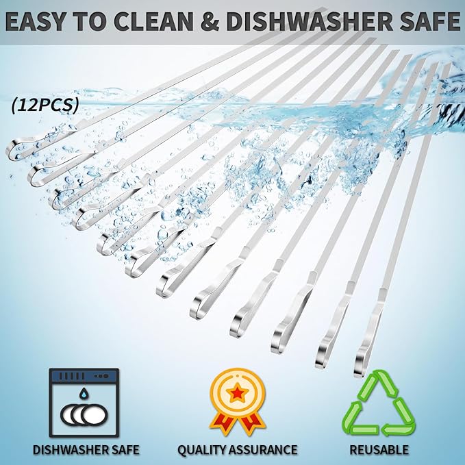 Kabob Skewers 17" Stainless Steel Long BBQ Barbecue Skewers, Flat Metal Kebob Sticks Wide Reusable Grilling Skewers for Meat Chicken,Set of 12 with Storage Bag