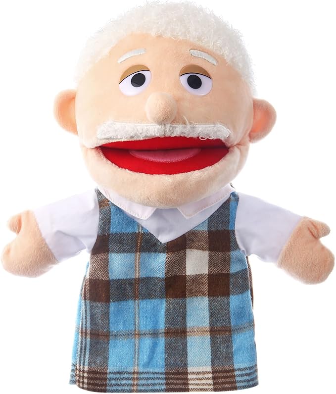1 Pcs Family Hand Puppets 12 Inch Grandparents, Mom & Dad, Brother & Sister Plush Hand Puppet Toys Role-Play Toy Puppets for Kids Storytelling Imaginative Pretend Play Teaching Preschool(Grandfather)