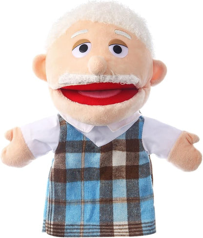 1 Pcs Family Hand Puppets 12 Inch Grandparents, Mom & Dad, Brother & Sister Plush Hand Puppet Toys Role-Play Toy Puppets for Kids Storytelling Imaginative Pretend Play Teaching Preschool(Grandfather)