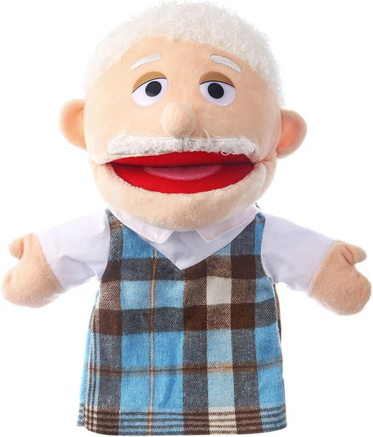1 Pcs Family Hand Puppets 12 Inch Grandparents, Mom & Dad, Brother & Sister Plush Hand Puppet Toys Role-Play Toy Puppets for Kids Storytelling Imaginative Pretend Play Teaching Preschool(Grandfather)
