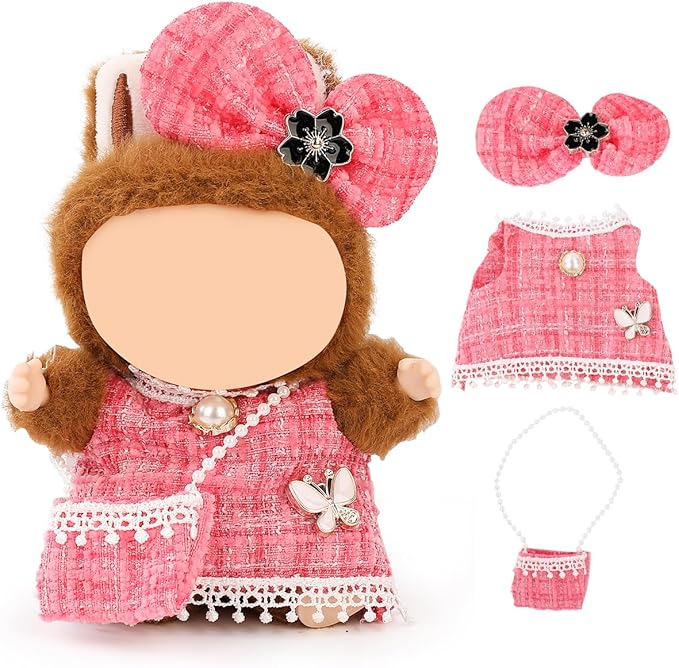 (2 Set) XMBYGY Doll Clothes for Labubu(for 17/15cm Standing/Sitting Doll)(NO Doll) - Accessories Clothes Dress up for Dolls Outfit Included Figures Clothing and Hat for Girl Woman (LB52+LB50)
