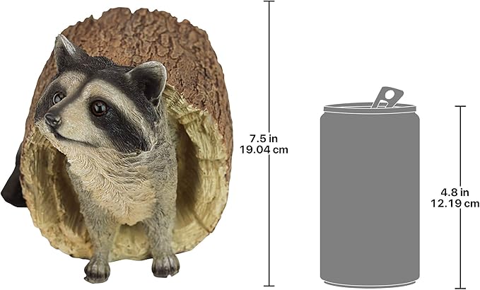 Design Toscano Bandit the Raccoon Indoor/Outdoor Garden Animal Statue, 10 Inch Long, Cast Stone Resin, Full Color Finish