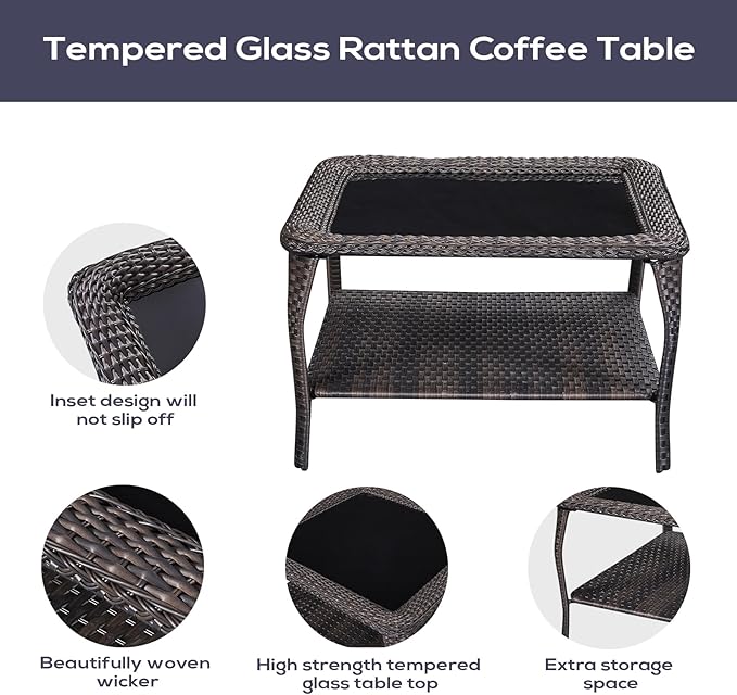 Outdoor Furniture Sectional Sofa L Shaped Couch - Patio Wicker Set with 2 Swivel Glider Chairs, 8 Piece Rattan Patio Conversation Sets with Blue Cushion for Deck Backyard Sunroom