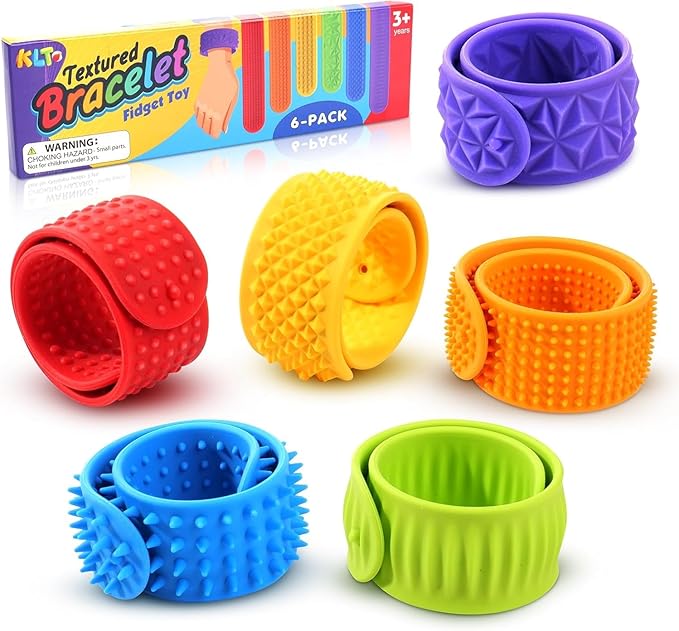 Sensory Fidget Toys for Kids: Textured Silicone Slap Bracelets 6 Pack, Stress Fidgets for Anxiety Autism ADHD, Wearable Sensory Toys for Adults Office Desk, Calm Down Travel Airplane Toys