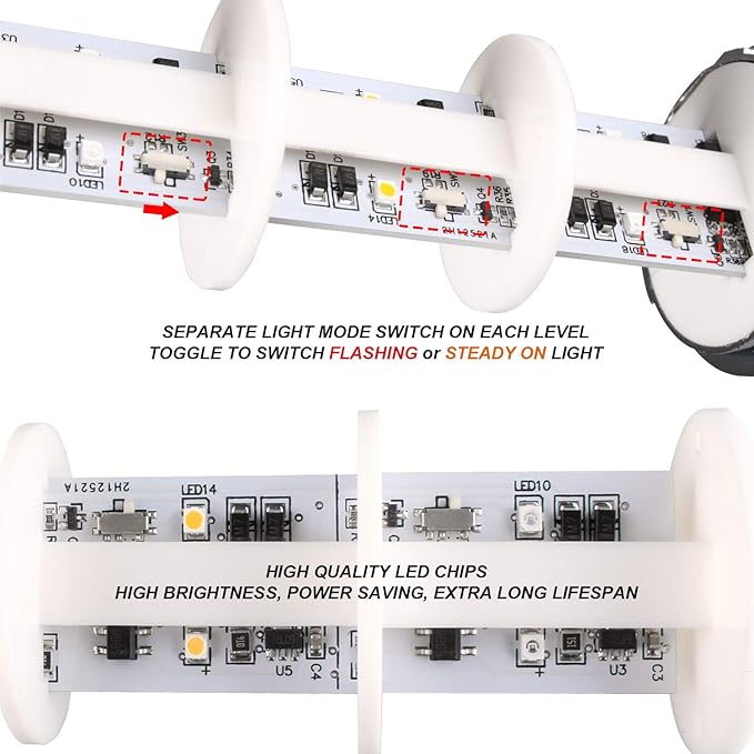 12-24V LED Stack Tower Lights, Industrial Warning Lights, Andon Lights, Column Signal Tower Indicator Lamp Beacon, Continuous/Flashing Light Switchable, 2 Layer (Without Buzzer)