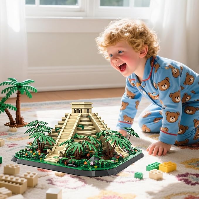 El Castillo Pyramid Building Blocks Sets Mexico Architecture Building Block Toys for Adults and Kids Mayan Pyramid Model Gift for Boys and Girls 1346+PCS