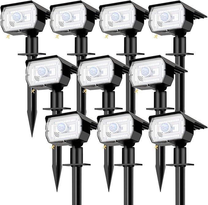 nipify 10 Pack Solar Lights Outdoor Waterproof, 3 Modes Motion Sensor Spot Lights,Solar Powered Spotlights 2-in-1 Auto On/Off Landscape Lighting for Outside Yard Wall Garden, Cool White
