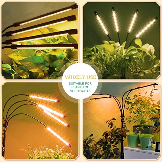 Plant Grow Light with Stand, 4 Heads Full Spectrum Grow Lamps with 15-63" Adjustable Tripod Stand, 4/8/12H Timer, 3 Switch Modes, Indoor Plant Light with Remote Control