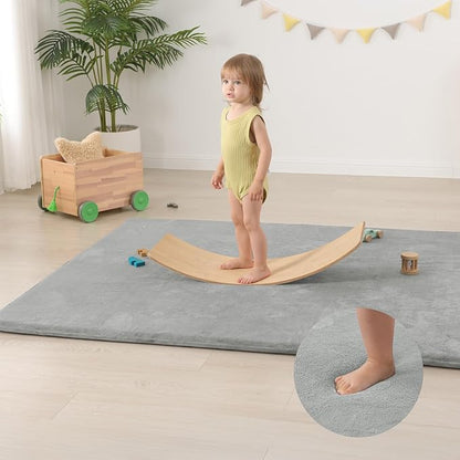 Baby Play Mat for Floor,Extra Large 79"×118" Playroom Mat,Thicker Memory Foam Classroom Mats for Toddler,Infant,Kids,Water Repellent Ultra Soft Coral Velvet,Non-Slip Backing Safe for Crawling(Light Grey)