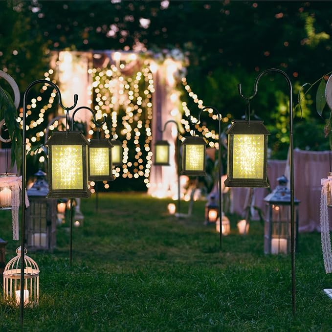 Solar Lanterns Outdoor Waterproof, 3D Hanging Solar Lights, Type-C Rechargeable LED Pathway Lights with 2 Modes (Steady & Flashing), for Garden Decor, Patio, Yard, Camping (1 Pack )