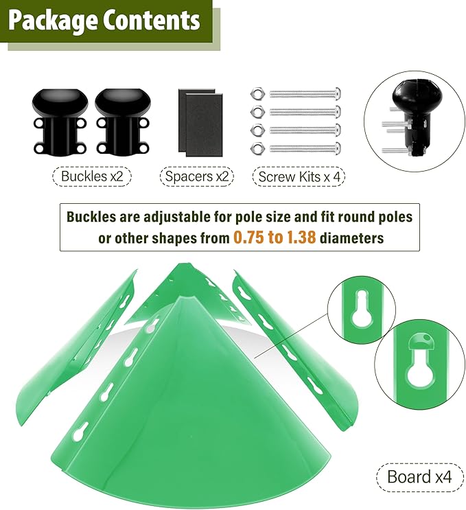 Squirrel Baffle for Bird Feeder Pole, 19-Inch Outdoor Bird Feeder Guard, Squirrel-Proof Birdhouse Baffles, Shepherd's Hook for Outside(LightGreen)