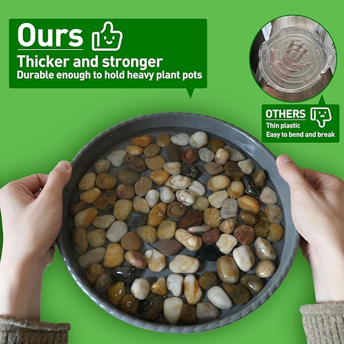 MUDEELA 6 Pack of 12 inch Plant Saucer, Durable Plastic Plant Trays for Indoors, Grey Plastic Flower Plant Pot Saucer, Made of Thicker, Stronger Plastic, with Taller Design