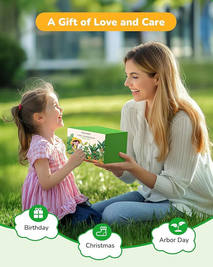 Kids Gardening Set Toys,Includes Metal Trowel,Transplanting Shovel,Garden hat,Rake,Apron,Gloves,Watering Can,and Tool Organizer Bag (Lake Green)