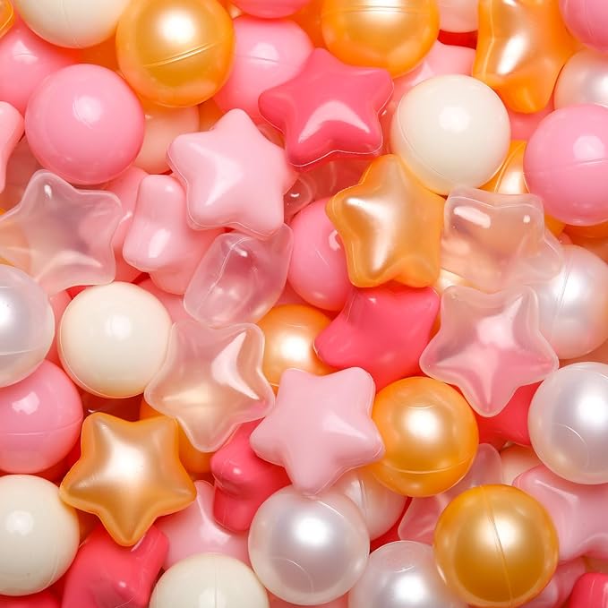 GOGOSO Ball Pit Balls for Toddlers Phthalate-Free BPA-Free Non-Toxic Crush Proof Soft Plastic Play Balls Baby Kids Shape Tent Pool Playhouse Playpen Party Decor,Creamy Pink Pearl Gold Clear,100PCS