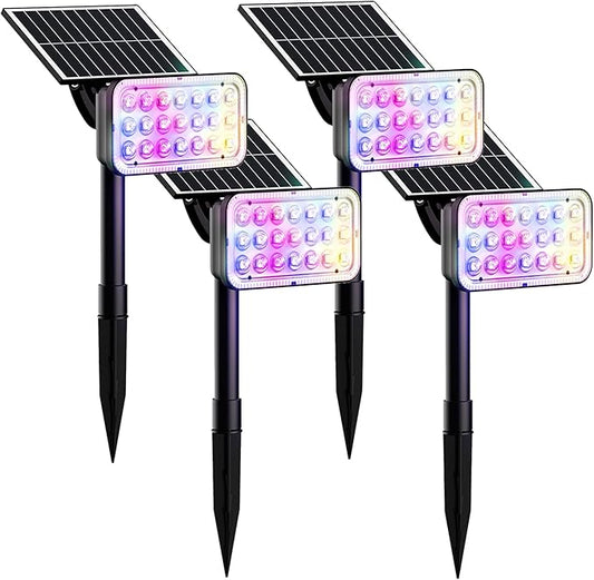 JACKYLED Solar Spot Lights Outdoor, 84 LED 7 Color Changing Solar Lights Outdoor Waterproof with 9 Modes, 360 Adjustable Landscape Spotlights for Halloween Xmas Decorations, Yard, Garden, Path, 4 Pack
