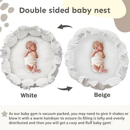 5-in-1 Thick & Plush Baby Play Gym, Play Mats for Floor, Tummy Time Mat with 6 Toys, Cat and Dog Bed, Convertible Stage-Based Developmental forToddler, Ball Pit, Pet Cushion, Cloudico