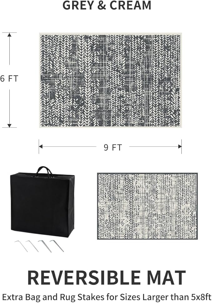 MontVoo Outdoor Rug Waterproof-Patio Rug Mat 6x9 Outdoor Carpet Reversible RV Camping Picnic Plastic Straw Rug Outside Outdoor Area Rug for Balcony Deck Backyard Patio Decor Boho Modern Abstract