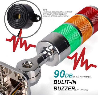 12-24V LED Stack Tower Lights, Industrial Warning Lights, Andon Lights, Column Signal Tower Indicator Lamp Beacon, Continuous/Flashing Light Switchable, 1 Layer (with Buzzer)