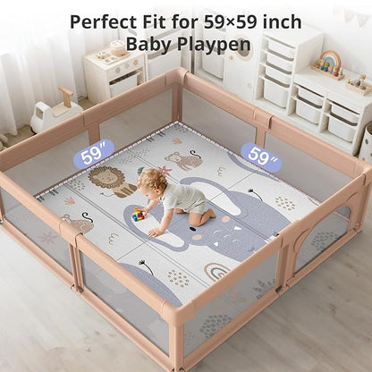Baby Play Mat, 59 x 59 Play Mat Perfect for Use Baby Playpen, Foldable Soft Foam Baby Play Mat for Floor, Babies Activity Tummy Time Playmat, Kids Non Toxic Thick Mat for Baby, Toddlers, Infants