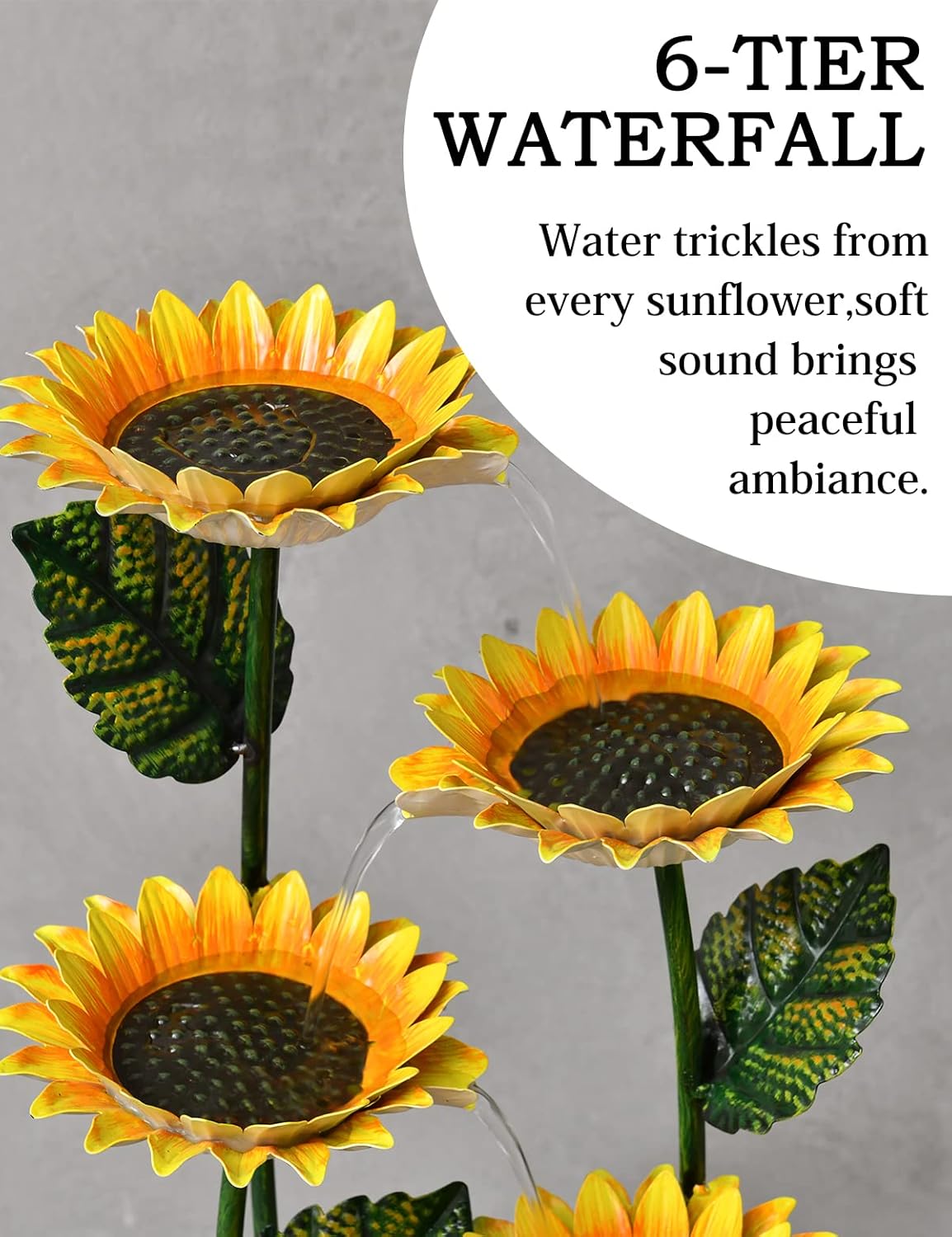Outdoor Fountains and Waterfalls Cascading Sunflower Fountain 6-Tiers Indoor Outdoor Freestanding Water Fountain Garden Patio Backyard Porch Balcony Home Living Room Office Décor, 33.8 Inch Tall