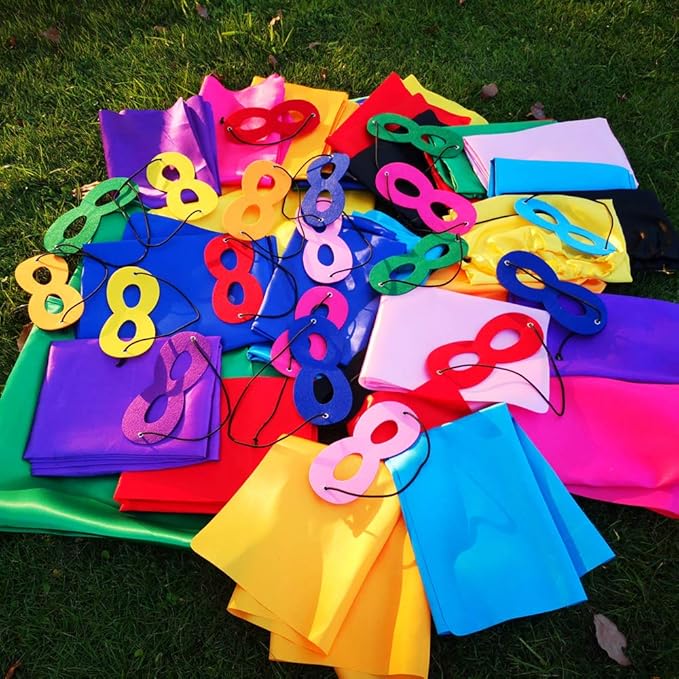ADJOY Superhero Capes and Masks 24 Sets for Kids with Superhero Stickers Decoration - Superhero Themed Birthday Party Capes