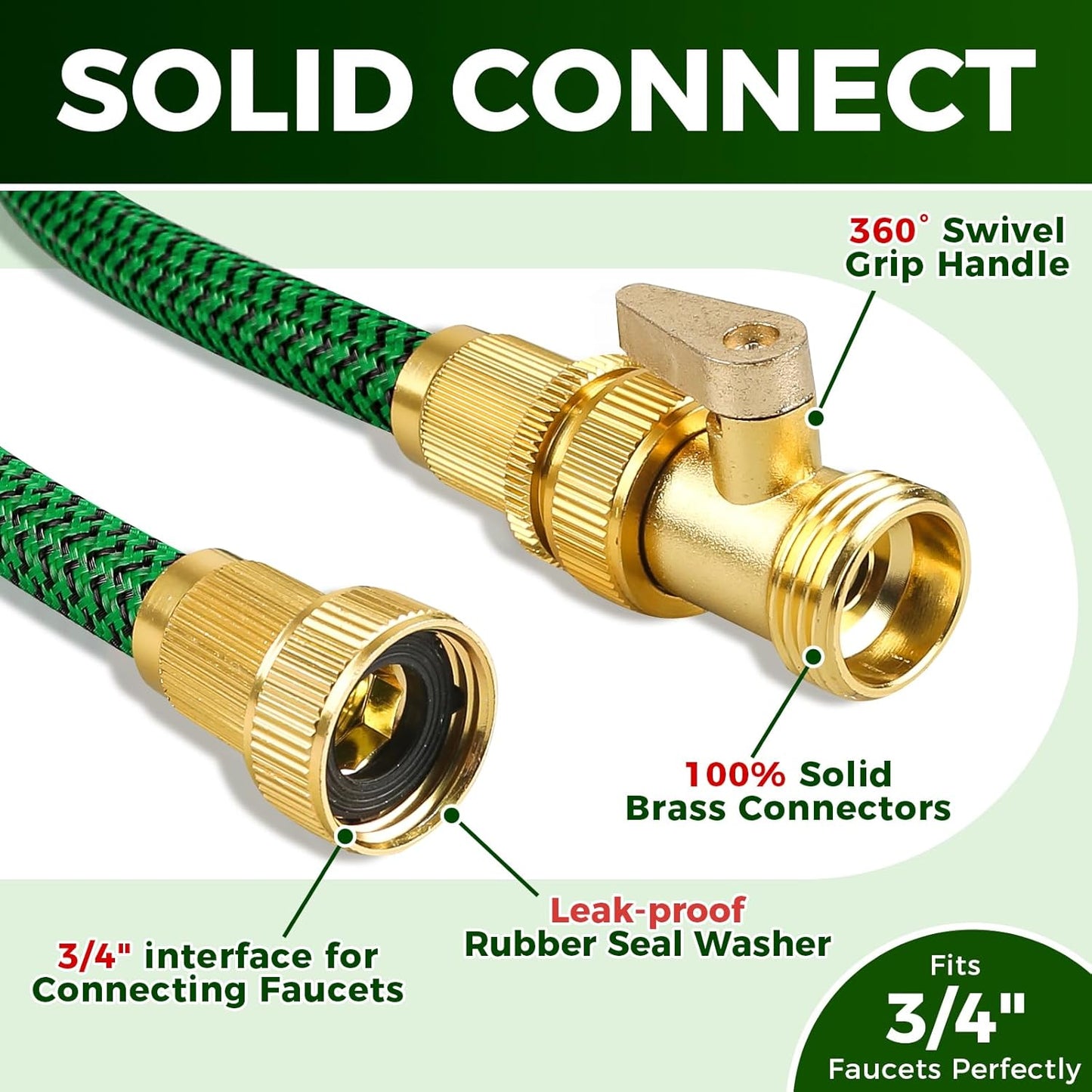 Upgraded Garden Hose 75ft, Non-Expandable Hose, Heavy Duty Kink-Resistant Flexible Water Hose with High-Density Fabric,LeakProof Hose Metal Shut-Off Valve Connector for Patio, Car Wash. (75FT)