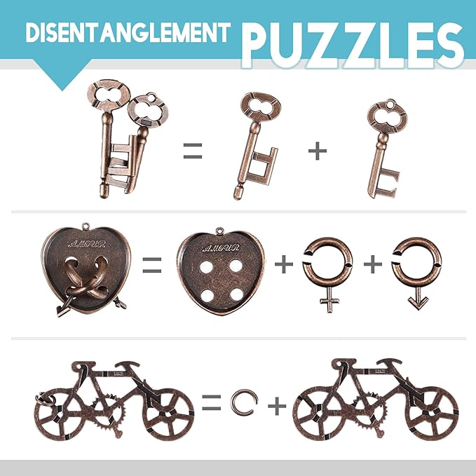13 Pcs Metal Brain Teaser Puzzles 3D Puzzle for Adults Logic Puzzle Games Set Gift for Adults and Teenagers