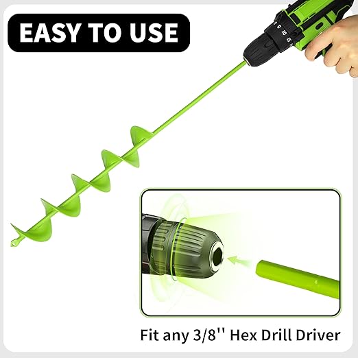 TCBWFY 3x24 Inch Auger Drill Bit for Planting,Easy Planter Garden Auger for Bulbs, Bedding Plants & Post Holes - Compatible with 3/8" Hex Drive