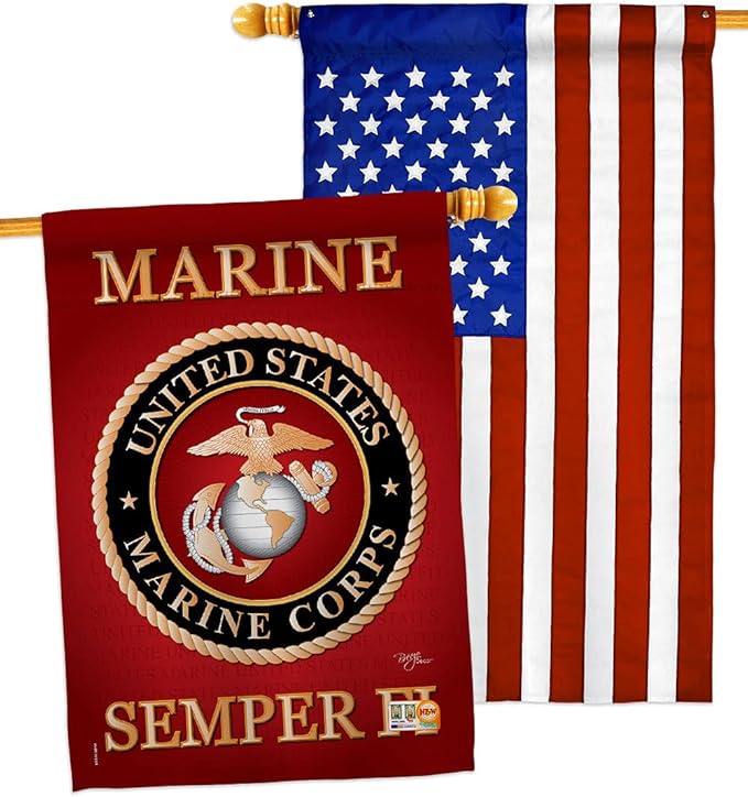 Breeze Decor Marine Corps Pack Armed Forces USMC Semper Fi United State American Military Veteran Retire Official Applique Banner Small Garden Yard Gift Double-Sided, House Flag 28" x 40", Made In USA