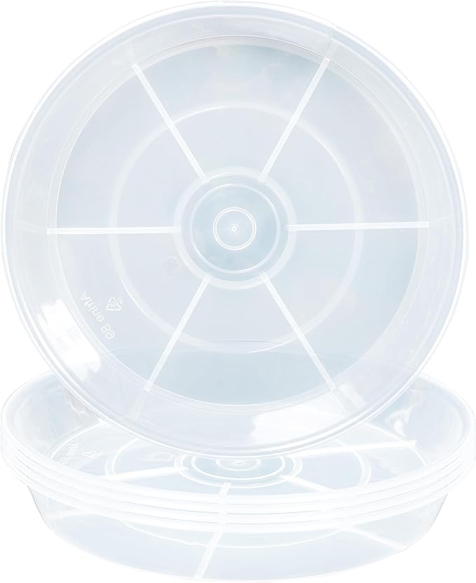 6 Pack Plant Saucer Drip Tray 9 10 inch, Plant Dishes Saucer, Heavy Sturdy Plastic Planter Flower Pot Saucers for Indoor Outdoor Garden, Plant Water Drip Trays for pots (10", Clear)