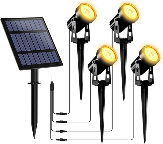 T-SUNUS Solar Garden Spotlight Outdoor, 4-in-1 Solar Spot Lights IP65 Waterproof 9.8ft Cable, 5W Separated Solar Panel, Auto On/Off for Tree Patio Yard Driveway Pathway Pool Area(Warm White 3000K)