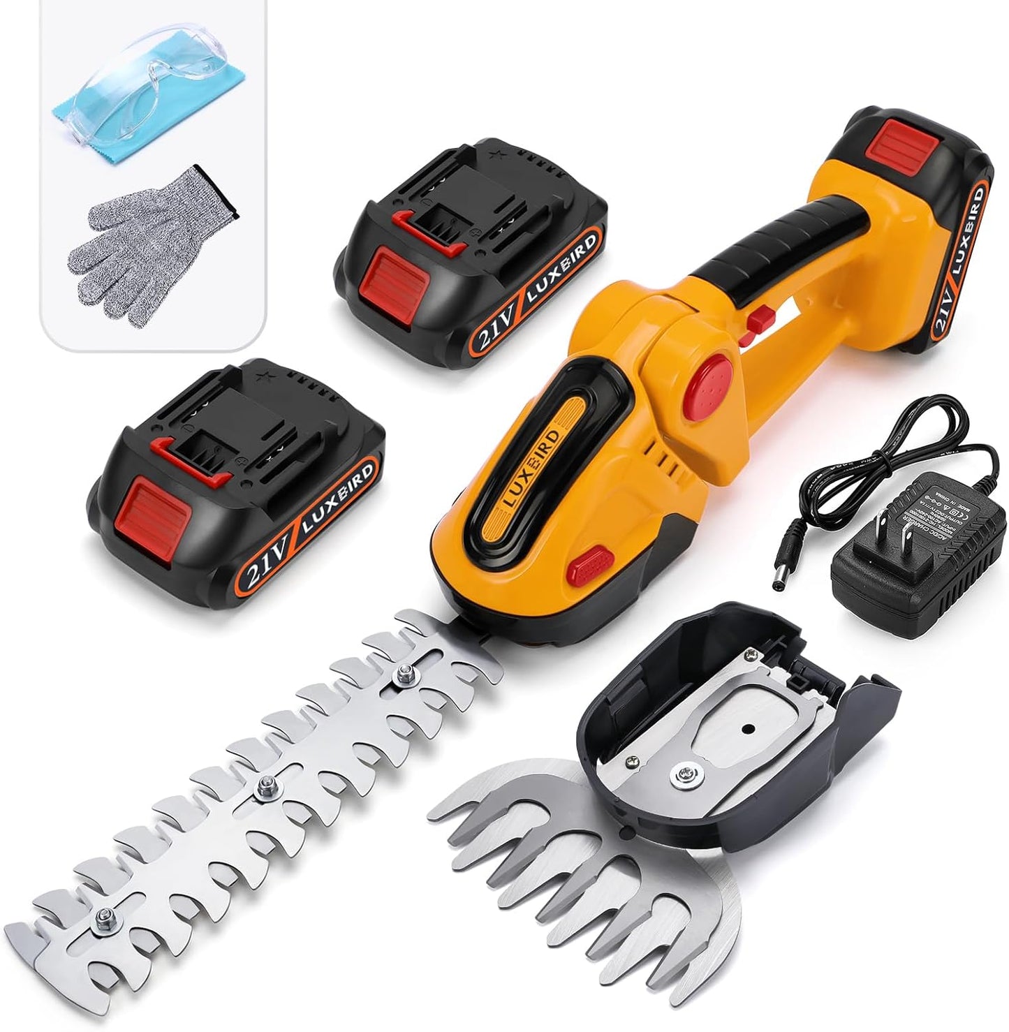 LUXBIRD 2-in-1 Mini Hedge Trimmer Cordless,Light Handheld Grass Trimmer, Electric Shrub Trimmer with 2Pcs Rechargeable Batteries (Yellow)