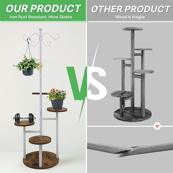 Plant Stand Indoor Outdoor, 4 Tier Hanging Plant Stands, Multiple Plant Display Rack Flower Pot Stand,61'' Tall Metal Plant Holder for Living Room Balcony Garden Patio White